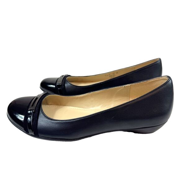 Naturalizer Helina, Black Cap Toe Ballet Flats, US 7.5M, Vegan Leather, Comfort - Picture 1 of 12